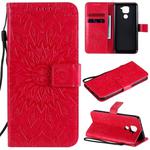 For Xiaomi Redmi Note 9/Redmi 10X 4G Embossed Sunflower Pattern Horizontal Flip PU Leather Case with Holder & Card Slots & Wallet & Lanyard(Red)