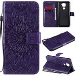 For Xiaomi Redmi Note 9/Redmi 10X 4G Embossed Sunflower Pattern Horizontal Flip PU Leather Case with Holder & Card Slots & Wallet & Lanyard(Purple)
