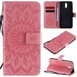 For Nokia 2.3 Embossed Sunflower Pattern Horizontal Flip PU Leather Case with Holder & Card Slots & Wallet & Lanyard(Pink)