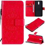 For Nokia 2.3 Embossed Sunflower Pattern Horizontal Flip PU Leather Case with Holder & Card Slots & Wallet & Lanyard(Red)