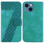 For iPhone 15 7-shaped Embossed Leather Phone Case(Green)