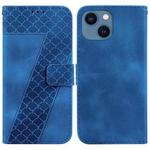 For iPhone 14 Plus 7-shaped Embossed Leather Phone Case(Blue)