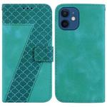 For iPhone 12/12 Pro 7-shaped Embossed Leather Phone Case(Green)