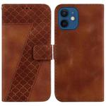 For iPhone 12/12 Pro 7-shaped Embossed Leather Phone Case(Brown)