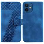 For iPhone 12/12 Pro 7-shaped Embossed Leather Phone Case(Blue)