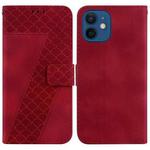 For iPhone 12/12 Pro 7-shaped Embossed Leather Phone Case(Red)