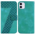 For iPhone 11 7-shaped Embossed Leather Phone Case(Green)
