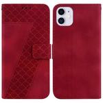 For iPhone 11 7-shaped Embossed Leather Phone Case(Red)