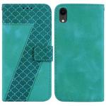 For iPhone XR 7-shaped Embossed Leather Phone Case(Green)