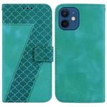 For iPhone 12 mini 7-shaped Embossed Leather Phone Case(Green)