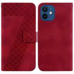 For iPhone 12 mini 7-shaped Embossed Leather Phone Case(Red)