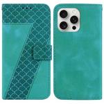 For iPhone 16 Pro Max Seven-shaped Embossed Leather Phone Case(Green)