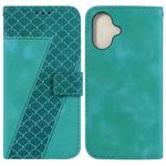 For iPhone 16 Plus Seven-shaped Embossed Leather Phone Case(Green)