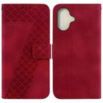 For iPhone 16 Plus Seven-shaped Embossed Leather Phone Case(Red)