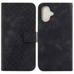 For iPhone 16 Plus Seven-shaped Embossed Leather Phone Case(Black)