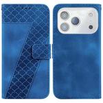 For iPhone 17 Pro Max Seven-shaped Embossed Leather Phone Case(Blue)