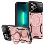 For iPhone 13 Pro Max Large Window MagSafe Holder Phone Case(Rose Gold)