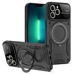 For iPhone 13 Pro Large Window MagSafe Holder Phone Case(Black)