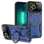 For iPhone 13 Pro Large Window MagSafe Holder Phone Case(Blue)