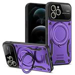 For iPhone 12 Pro Max Large Window MagSafe Holder Phone Case(Purple)