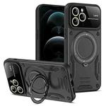 For iPhone 12 Pro Large Window MagSafe Holder Phone Case(Black)