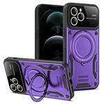 For iPhone 12 Pro Large Window MagSafe Holder Phone Case(Purple)