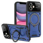 For iPhone 11 Large Window MagSafe Holder Phone Case(Blue)
