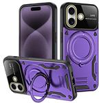 For iPhone 16 Plus Large Window MagSafe Holder Phone Case(Purple)