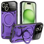 For iPhone 15 Plus Large Window MagSafe Holder Phone Case(Purple)