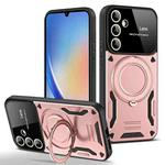 For Samsung Galaxy A34 5G Large Window MagSafe Holder Phone Case(Rose Gold)