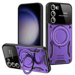 For Samsung Galaxy S23+ 5G Large Window MagSafe Holder Phone Case(Purple)