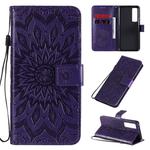 For Huawei Nova 7 Pro 5G Embossed Sunflower Pattern Horizontal Flip PU Leather Case with Holder & Card Slots & Wallet & Lanyard(Purple)