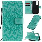 For Huawei Nova 7 5G Embossed Sunflower Pattern Horizontal Flip PU Leather Case with Holder & Card Slots & Wallet & Lanyard(Green)