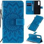 For Huawei Nova 7 5G Embossed Sunflower Pattern Horizontal Flip PU Leather Case with Holder & Card Slots & Wallet & Lanyard(Blue)