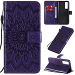 For Huawei Nova 7 5G Embossed Sunflower Pattern Horizontal Flip PU Leather Case with Holder & Card Slots & Wallet & Lanyard(Purple)