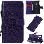 For Huawei P40 Lite E/Y7p/Honor 9C Embossed Sunflower Pattern Horizontal Flip PU Leather Case with Holder & Card Slots & Wallet & Lanyard(Purple)
