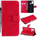 For Huawei P smart 2020 Embossed Sunflower Pattern Horizontal Flip PU Leather Case with Holder & Card Slots & Wallet & Lanyard(Red)