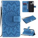 For Huawei Y6p Embossed Sunflower Pattern Horizontal Flip PU Leather Case with Holder & Card Slots & Wallet & Lanyard(Blue)