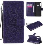 For Huawei Y6p Embossed Sunflower Pattern Horizontal Flip PU Leather Case with Holder & Card Slots & Wallet & Lanyard(Purple)