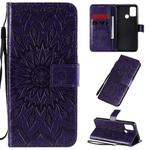 For Huawei Honor 9A Embossed Sunflower Pattern Horizontal Flip PU Leather Case with Holder & Card Slots & Wallet & Lanyard(Purple)