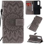 For Huawei Honor 30 Pro Embossed Sunflower Pattern Horizontal Flip PU Leather Case with Holder & Card Slots & Wallet & Lanyard(Gray)