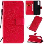 For Huawei Honor 30 Pro Embossed Sunflower Pattern Horizontal Flip PU Leather Case with Holder & Card Slots & Wallet & Lanyard(Red)