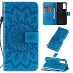 For Huawei Honor 30 Embossed Sunflower Pattern Horizontal Flip PU Leather Case with Holder & Card Slots & Wallet & Lanyard(Blue)