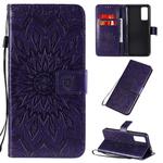 For Huawei Honor 30 Embossed Sunflower Pattern Horizontal Flip PU Leather Case with Holder & Card Slots & Wallet & Lanyard(Purple)