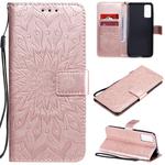 For Huawei Honor Play 4T Pro Embossed Sunflower Pattern Horizontal Flip PU Leather Case with Holder & Card Slots & Wallet & Lanyard(Rose Gold)