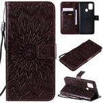 For Samsung Galaxy A21s Embossed Sunflower Pattern Horizontal Flip PU Leather Case with Holder & Card Slots & Wallet & Lanyard(Brown)