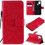 For Samsung Galaxy A21s Embossed Sunflower Pattern Horizontal Flip PU Leather Case with Holder & Card Slots & Wallet & Lanyard(Red)