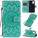 For Samsung Galaxy A71 5G Embossed Sunflower Pattern Horizontal Flip PU Leather Case with Holder & Card Slots & Wallet & Lanyard(Green)