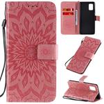 For Samsung Galaxy A71 5G Embossed Sunflower Pattern Horizontal Flip PU Leather Case with Holder & Card Slots & Wallet & Lanyard(Pink)