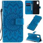 For Samsung Galaxy A71 5G Embossed Sunflower Pattern Horizontal Flip PU Leather Case with Holder & Card Slots & Wallet & Lanyard(Blue)